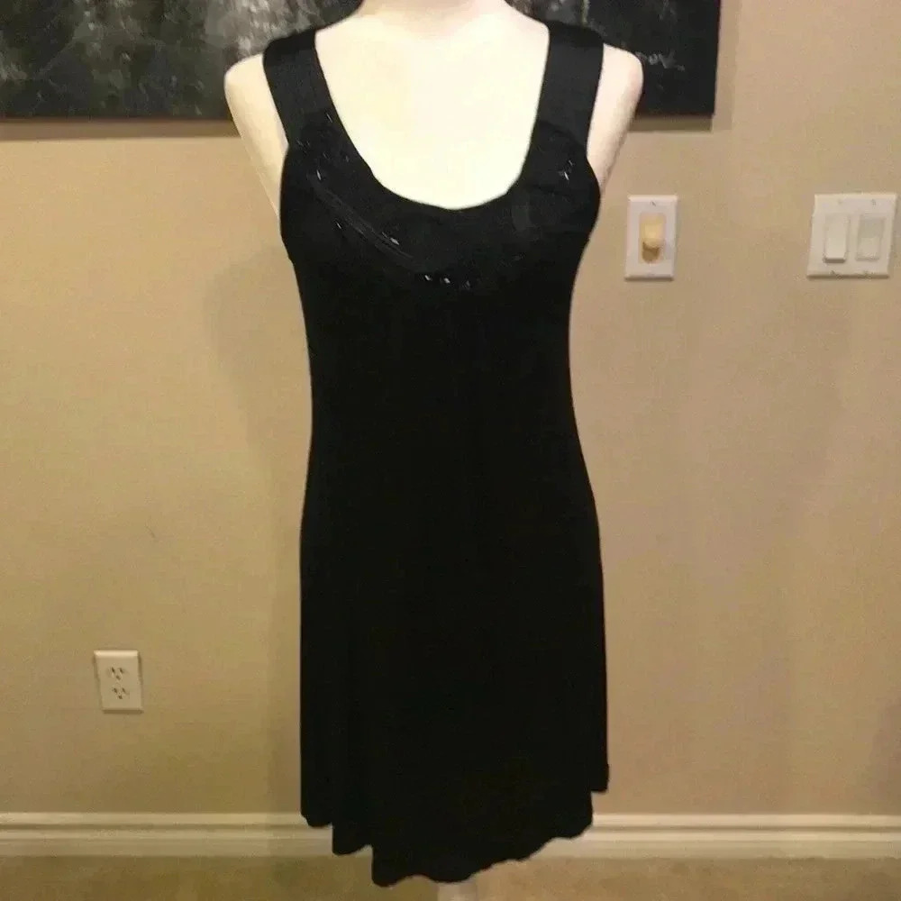 INC Black Sleeveless Summer Dress with Beautiful Beaded Neckline Size S